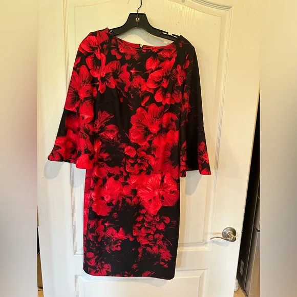 calvin klein red floral dress Calvin Klein Women's Floral-Print Cotton Midi Dresses